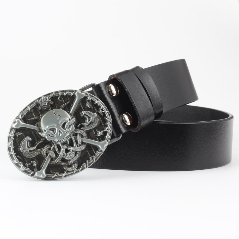 Ceinture décorative en cuir pur avec motif tête de mort