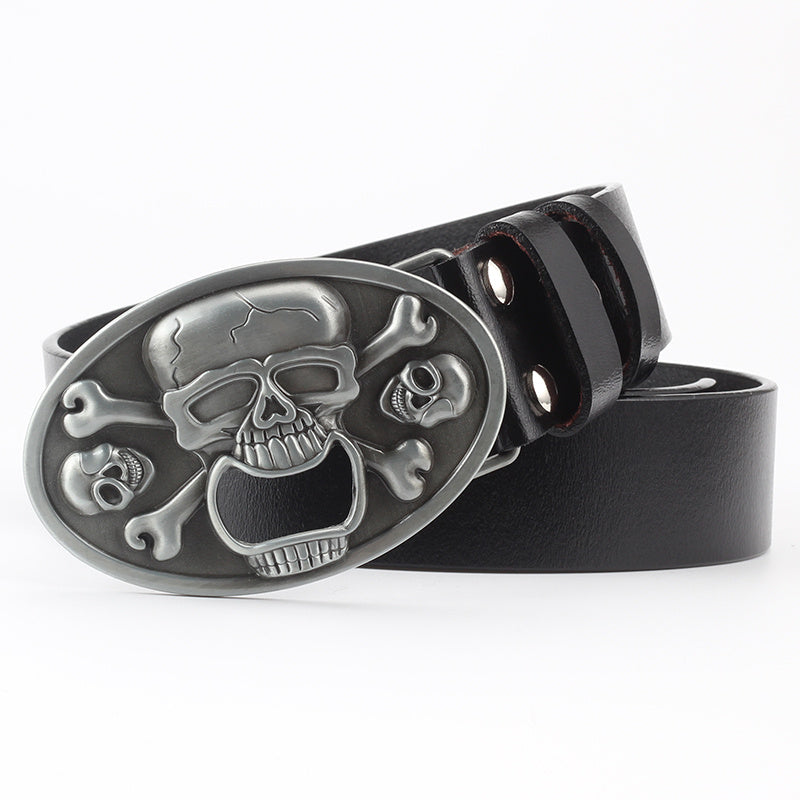 Ceinture décorative en cuir pur avec motif tête de mort