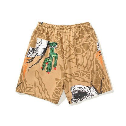 Lässige Shorts mit Totenkopf- und Kaktus-Print für Herren und Damen