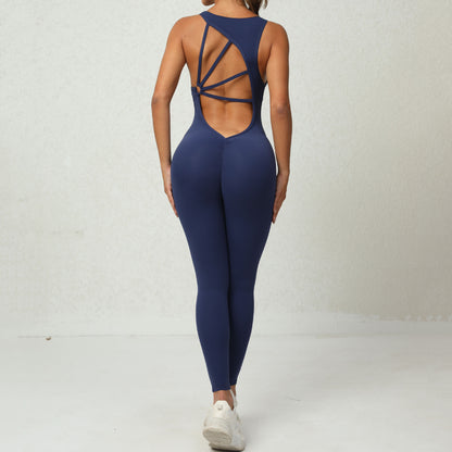 Combinaison de yoga en forme de V avec dos sans manches, vêtements de sport de fitness, de course à pied, collants extensibles, pantalons pour femmes