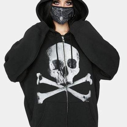 Lockerer Kapuzenpullover mit Totenkopf-Print