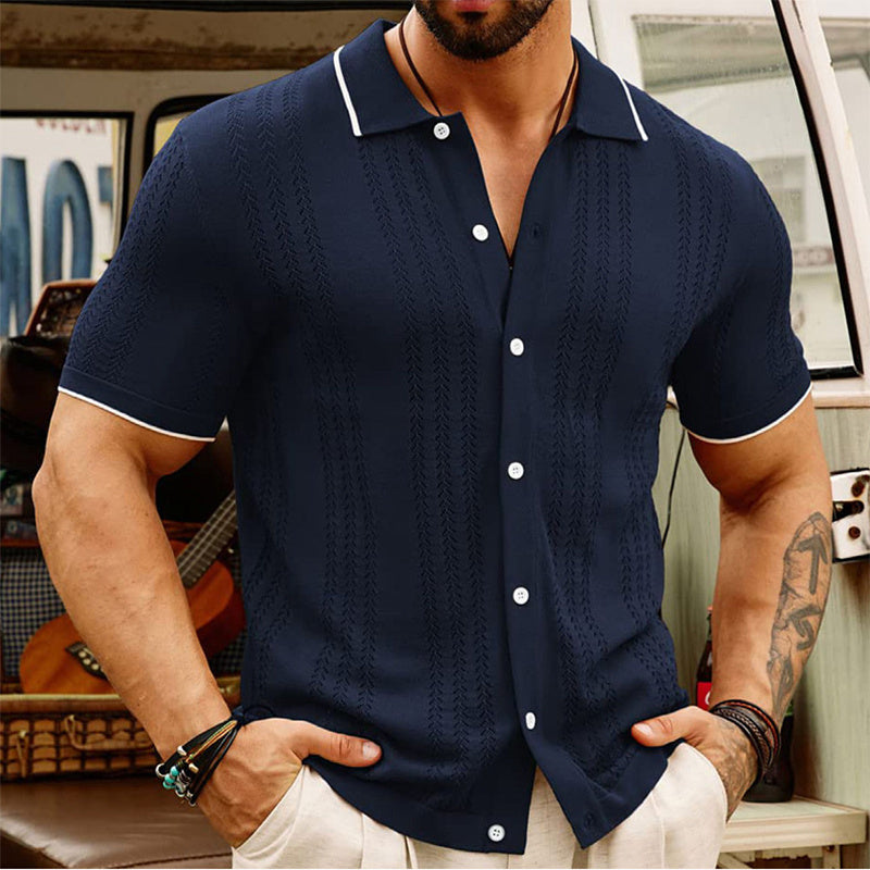 Short-sleeved Polo Shirt Summer Button Lapel Top Fashion Business Men's Clothing