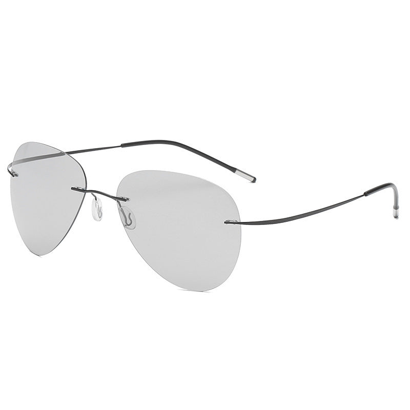 Men's Driving Ultralight Titanium Light Polarized Frameless Color Changing Sunglasses