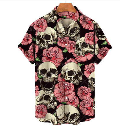 Chemise hawaïenne décontractée d'été pour hommes avec motif tête de mort 3D