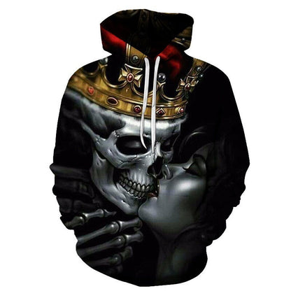 Digital Printed Kissing Skull Hooded Men's Sweatshirt