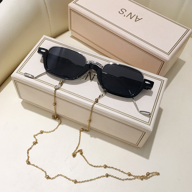 Half-frame Personality Sunglasses Trend Photo Concave Shape With Chain