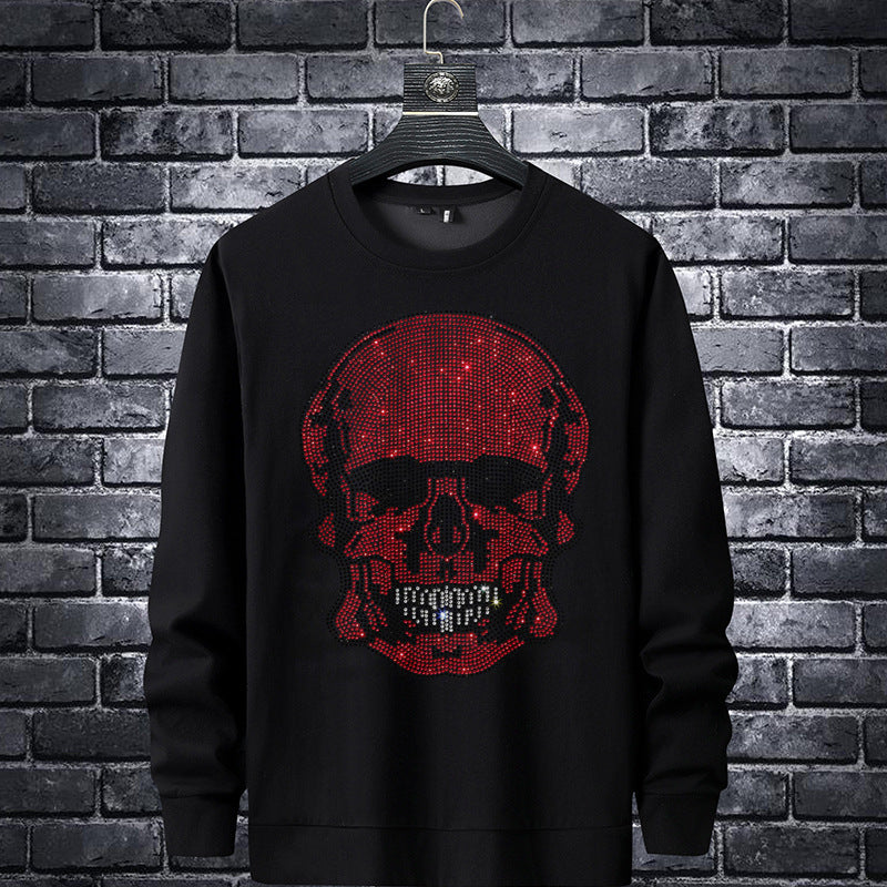 Skull Men's Hot Rhinestone Long Sleeve Sweatshirt