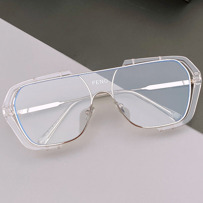 Hollow Anti-UV Flat Mirror Contrast Color Tide Sunglasses