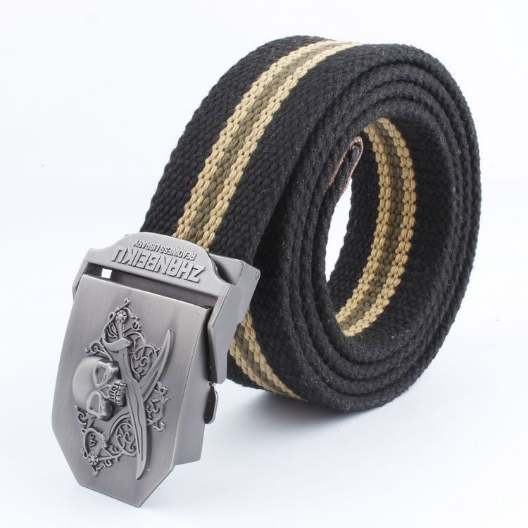 Ceinture en toile à double couteau décontractée et polyvalente avec tête de mort