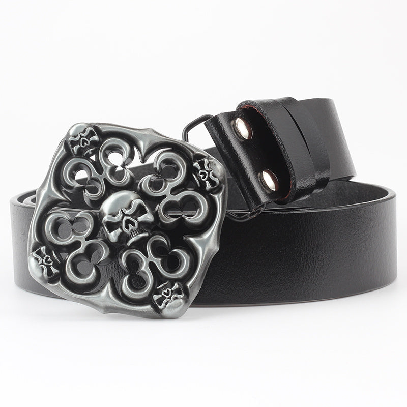 Ceinture décorative en cuir pur avec motif tête de mort