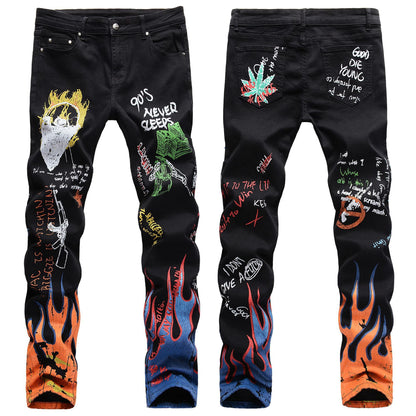 Pantalon imprimé couleur noir et blanc crâne graffiti