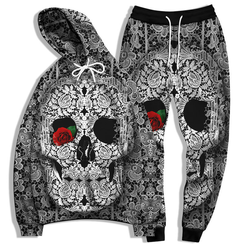 Langärmliges lockeres Sweatshirt für Herren mit Totenkopf-Print