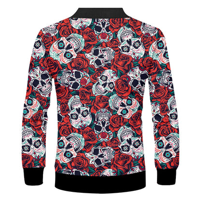 Freizeitjacke mit langärmeligem Rosen-Totenkopf-Print