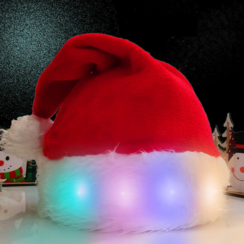 Chapeau de Noël en peluche avec lumière LED pour enfants et adultes Décorations de Noël Fournitures de Noël Chapeau de Père Noël lumineux Décoration de la maison