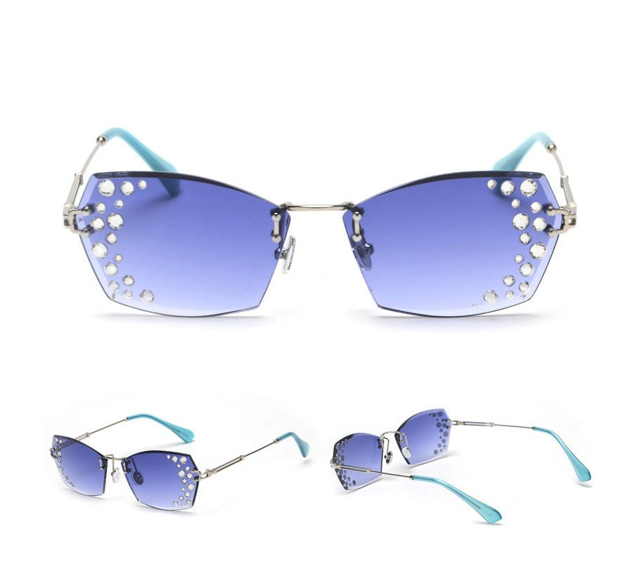 Frameless cut-edge sunglasses with mirror-set flash diamonds