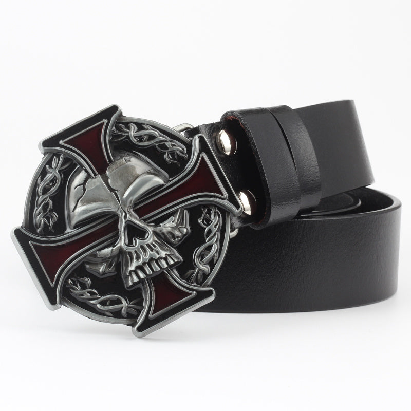 Ceinture décorative en cuir pur avec motif tête de mort