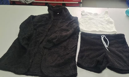 Ensemble pyjama 3 pièces pour femme avec débardeur court à manches longues et short à cordon de serrage