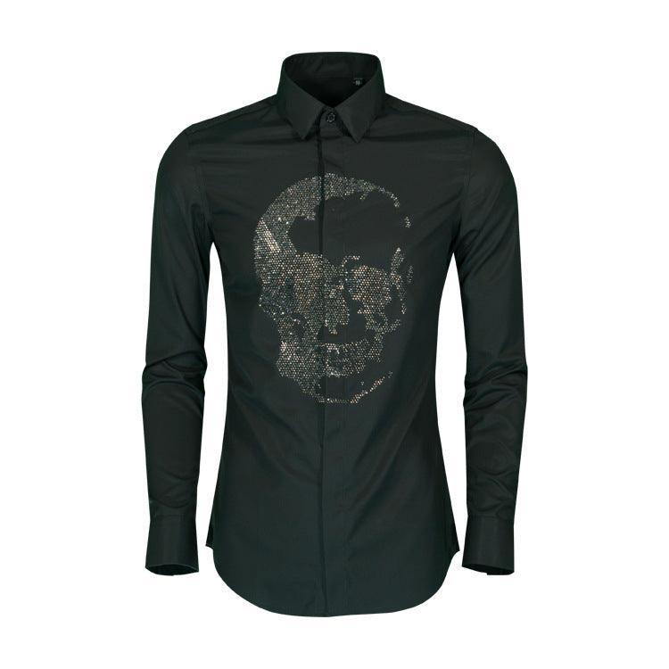 Men's Shirt Crystal Diamond Skull Long Sleeve