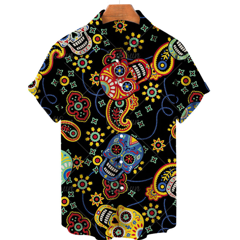 Chemise hawaïenne décontractée d'été pour hommes avec motif tête de mort 3D