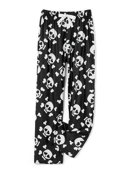 Lockere, lässige Pyjamahose mit Dralon-Totenkopf-Print