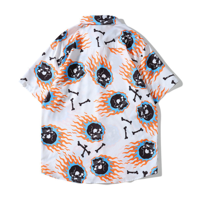 Men's Casual Beach Skull Print Shirt Shorts Set