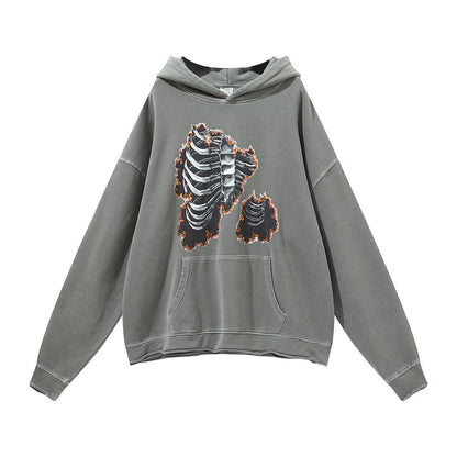 Skull And Human Bone Print Sweatshirt Loose Hood