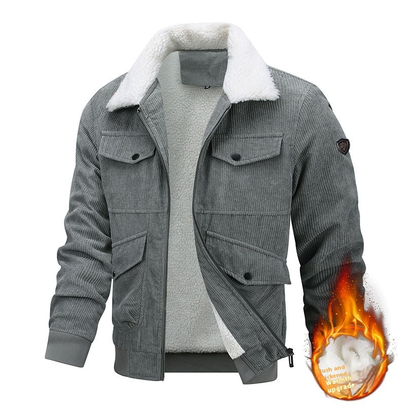 Winter Revers Fleecejacke mit Taschen Warm verdicken Baumwollmantel Herrenbekleidung