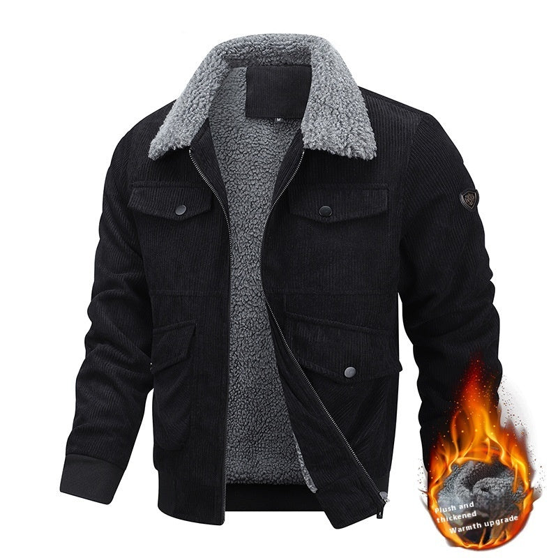 Winter Revers Fleecejacke mit Taschen Warm verdicken Baumwollmantel Herrenbekleidung