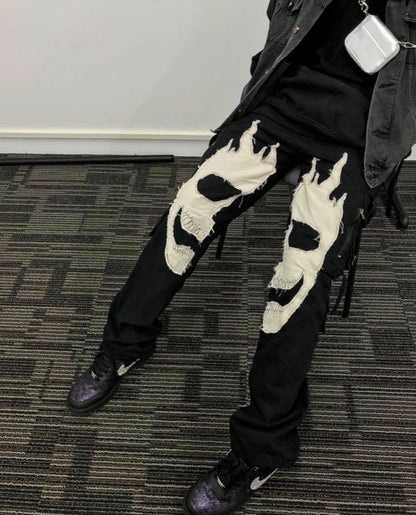 Pantalon à coutures tête de mort, pantalon fonctionnel à fermeture éclair multi-poches