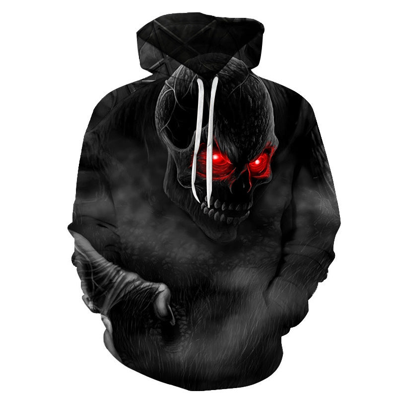 Langärmliger Freizeitpullover mit Horror-Totenkopf und 3D-Druck