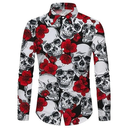 Chemise imprimée 3D motif tête de mort et rose pour homme