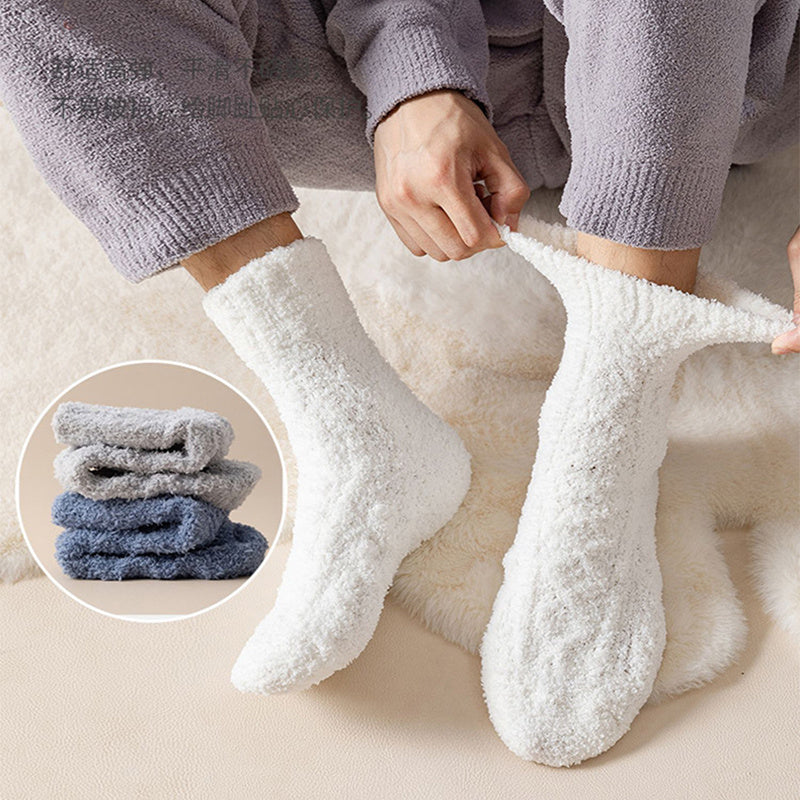 Chaussettes d'hiver chaudes et pelucheuses en polaire corail pour femmes et hommes, chaussettes de sol épaisses en velours pour dormir à la maison