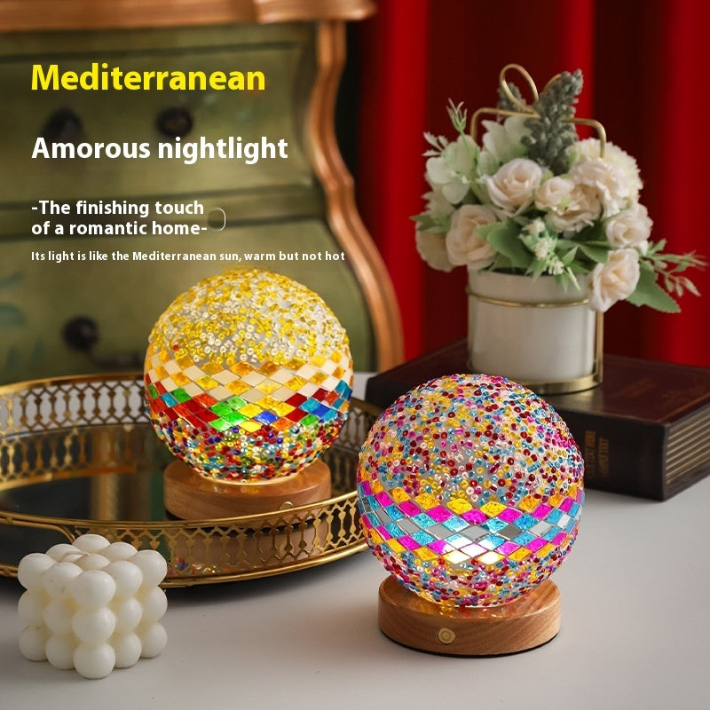 Mediterranean Small Night Lamp Creative Mosaic Glass Decorative Lamp