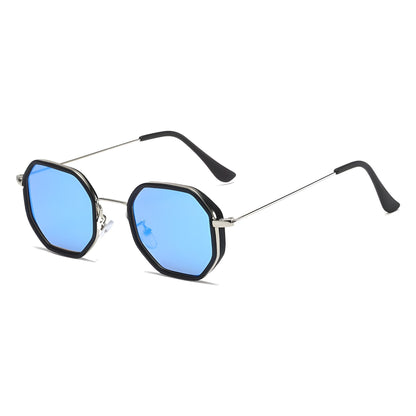 Sonnenbrille mit großem Rahmen und schmaler Optik, UV-geschützter Sonnenschutz, Retro-Sonnenbrille mit Metallschläger für Herren und Damen