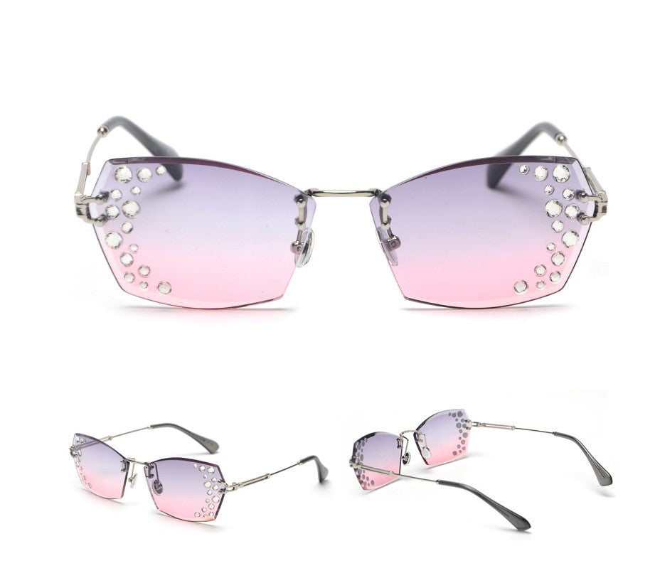 Frameless cut-edge sunglasses with mirror-set flash diamonds