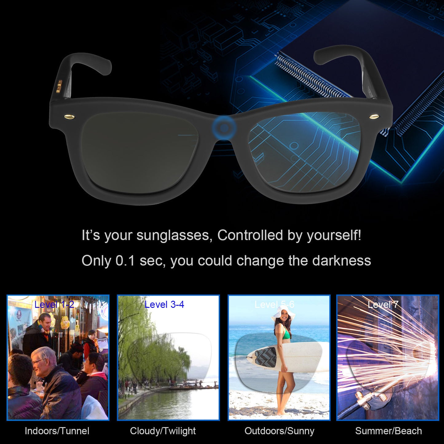 LCD Electronic Adjustable Dimming Sunglasses