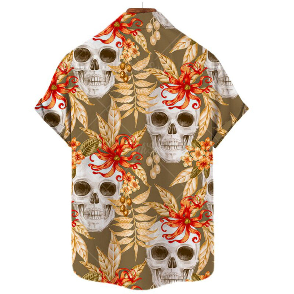 Chemise hawaïenne décontractée d'été pour hommes avec motif tête de mort 3D