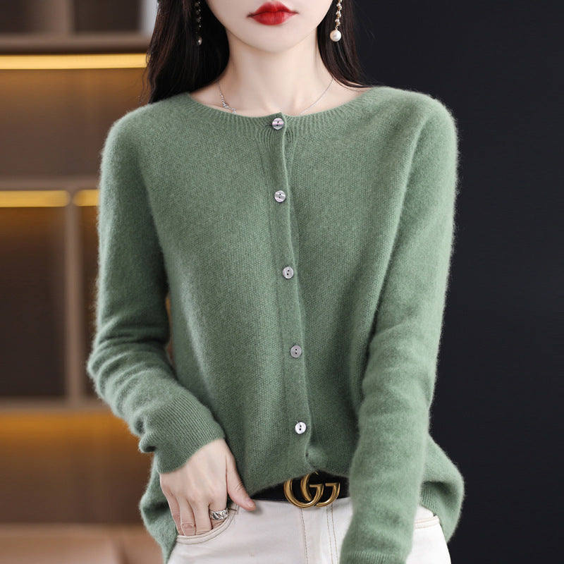 Women's Cashmere Cardigan O-neck Loose Sweaters Top Fashion Merino Wool Knitwear Autumn Winter Female Clothing Tops