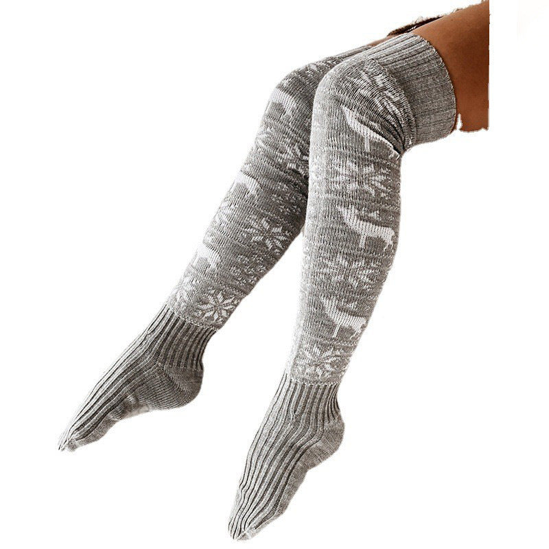 Chaussettes tricotées chaudes d'hiver pour femmes, magnifiques chaussettes longues décontractées en jacquard avec flocons de neige et élan, taille unique