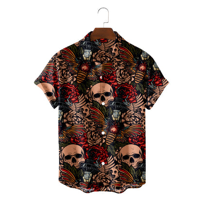 Chemise hawaïenne décontractée d'été pour hommes avec motif tête de mort 3D