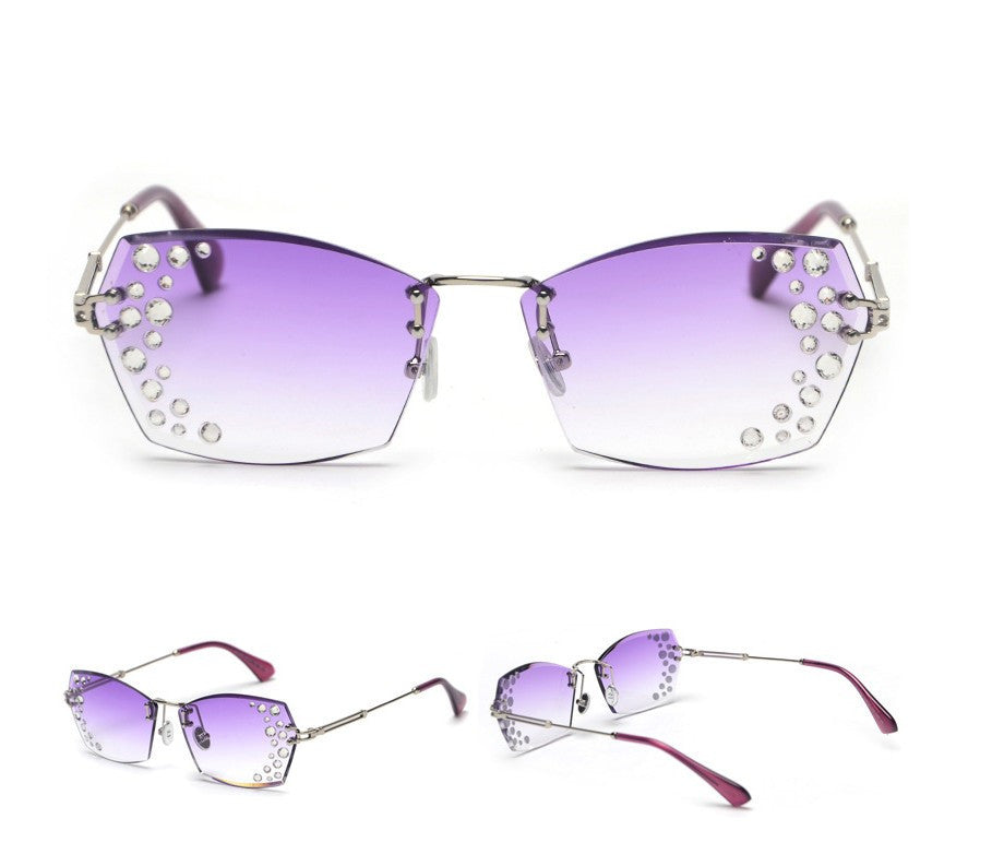 Frameless cut-edge sunglasses with mirror-set flash diamonds