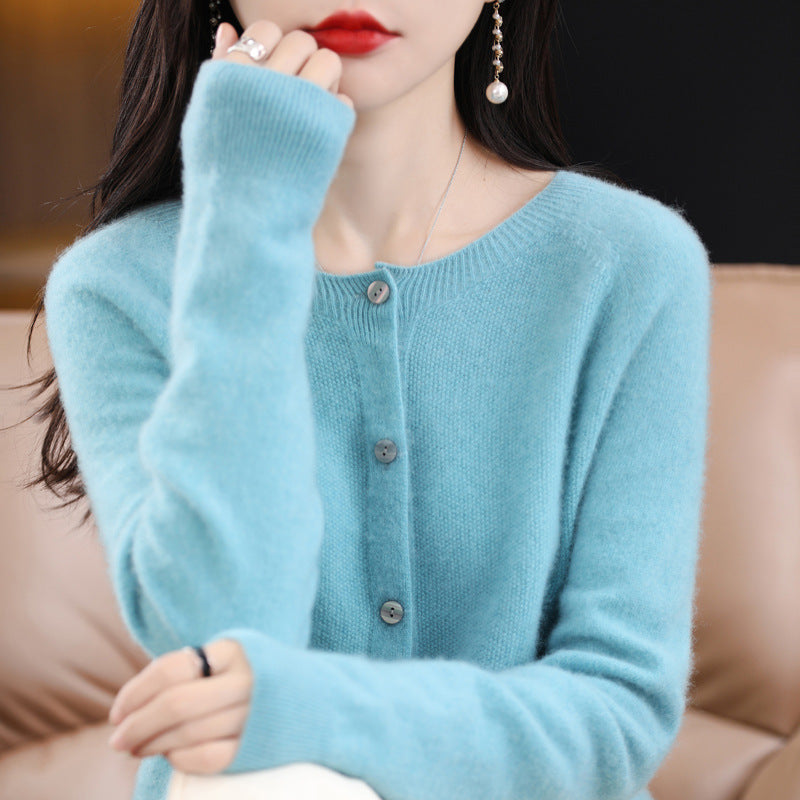 Women's Cashmere Cardigan O-neck Loose Sweaters Top Fashion Merino Wool Knitwear Autumn Winter Female Clothing Tops