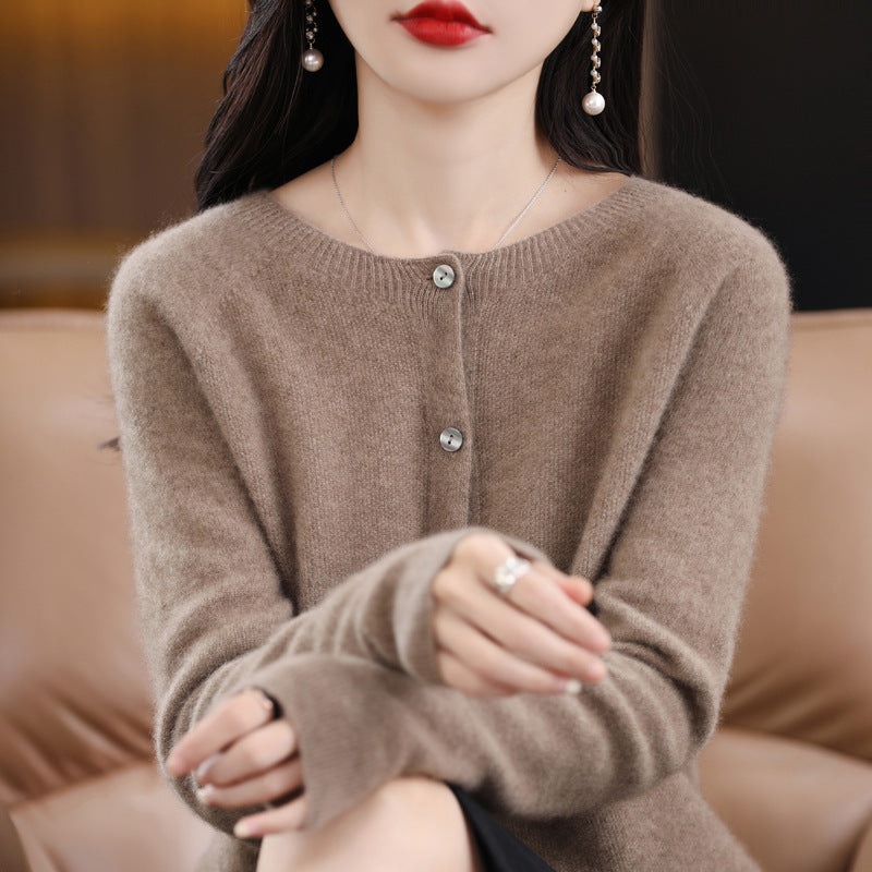 Women's Cashmere Cardigan O-neck Loose Sweaters Top Fashion Merino Wool Knitwear Autumn Winter Female Clothing Tops