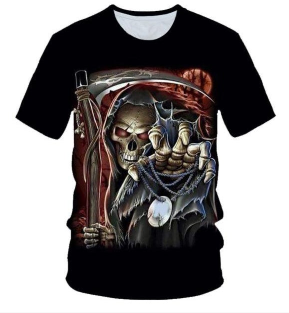 T-shirt punk moto pour homme avec motif tête de mort