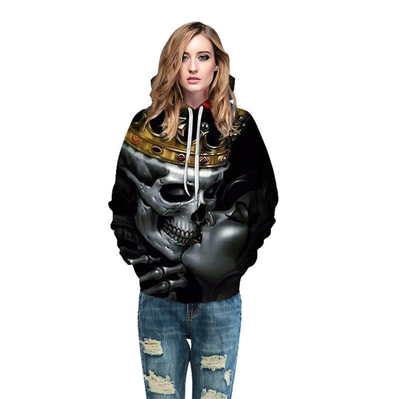 Digital Printed Kissing Skull Hooded Men's Sweatshirt