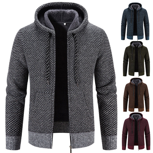 Manteau d'hiver fermeture à glissière couleur unie manches longues cordon de serrage avec chapeau garder au chaud décontracté épaissir peluche pull manteau pour tous les jours