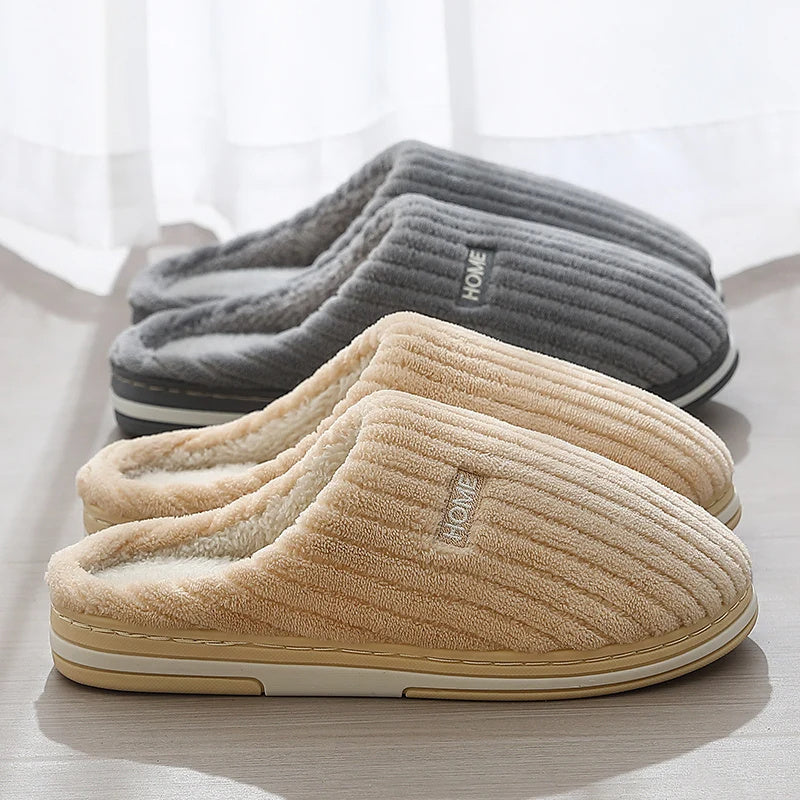 Pantoufles en coton simples de couleur unie, pantoufles d'hiver antidérapantes en peluche chaudes pour la maison, chaussures de maison d'intérieur pour couple et femmes