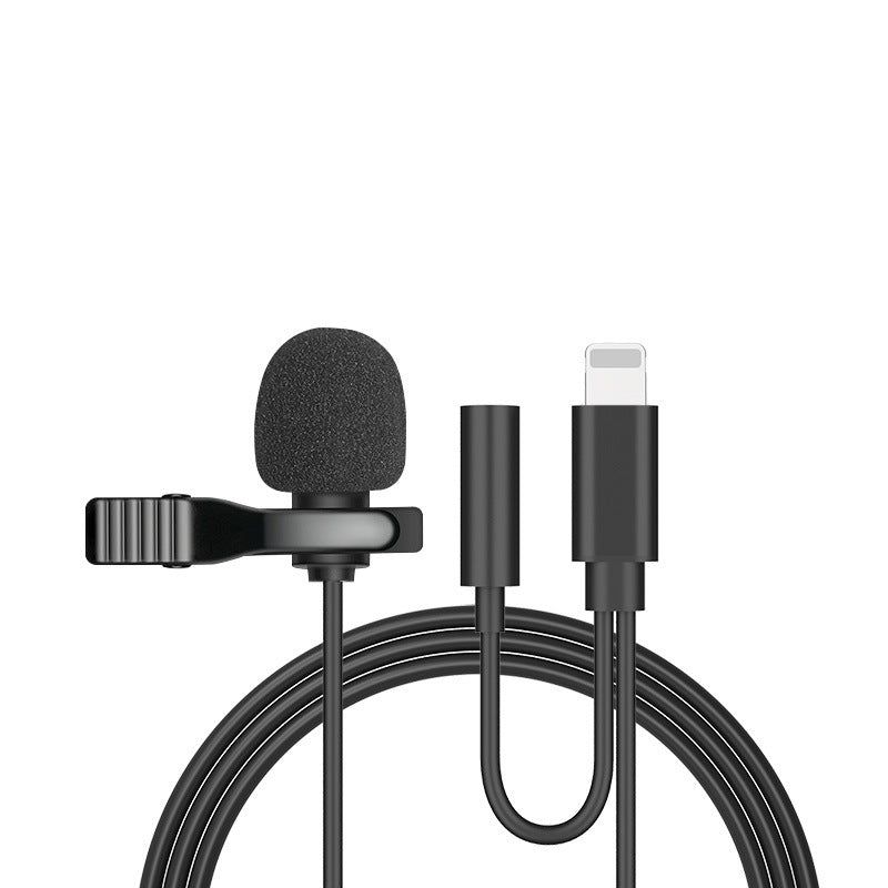 Compatible with Apple , Metal Lavalier One-point Two-amplifier Microphone Mini Live Recording Collar Clip Earphone Microphone