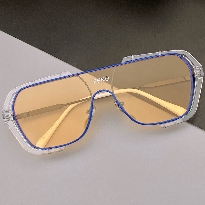 Hollow Anti-UV Flat Mirror Contrast Color Tide Sunglasses