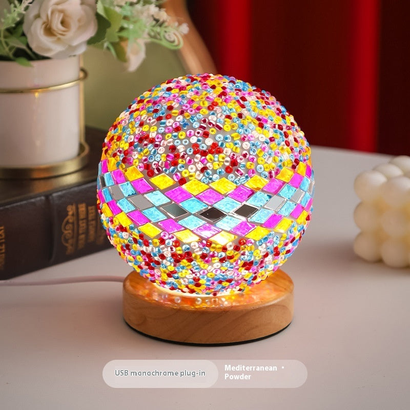 Mediterranean Small Night Lamp Creative Mosaic Glass Decorative Lamp